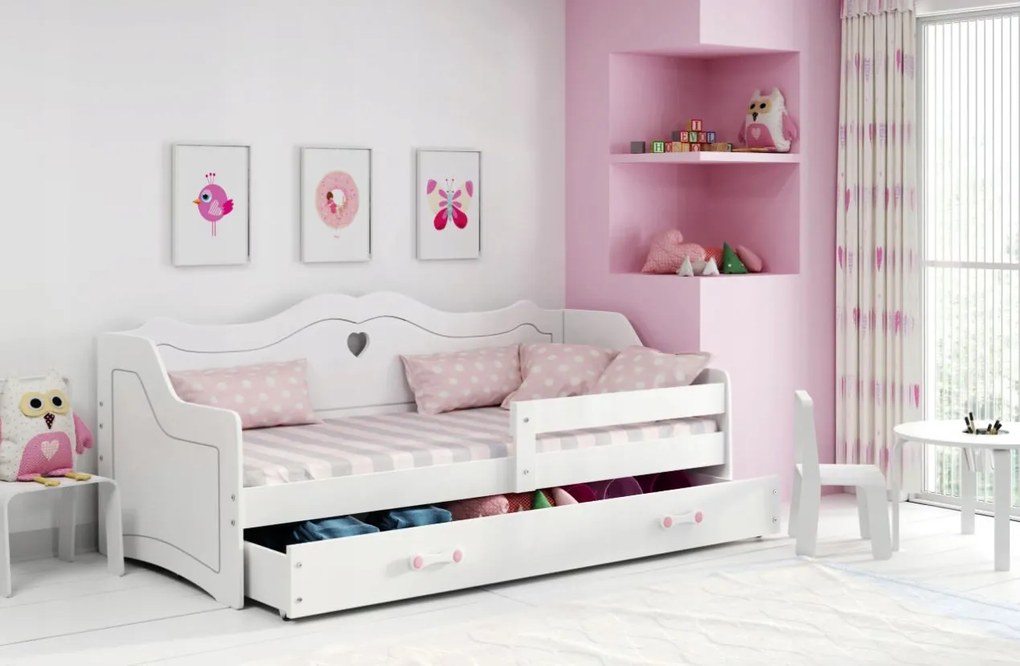 MAXMAX Detská srdiečková posteľ Juliette sa zásuvkou 160x80 cm - biela + MATRACE