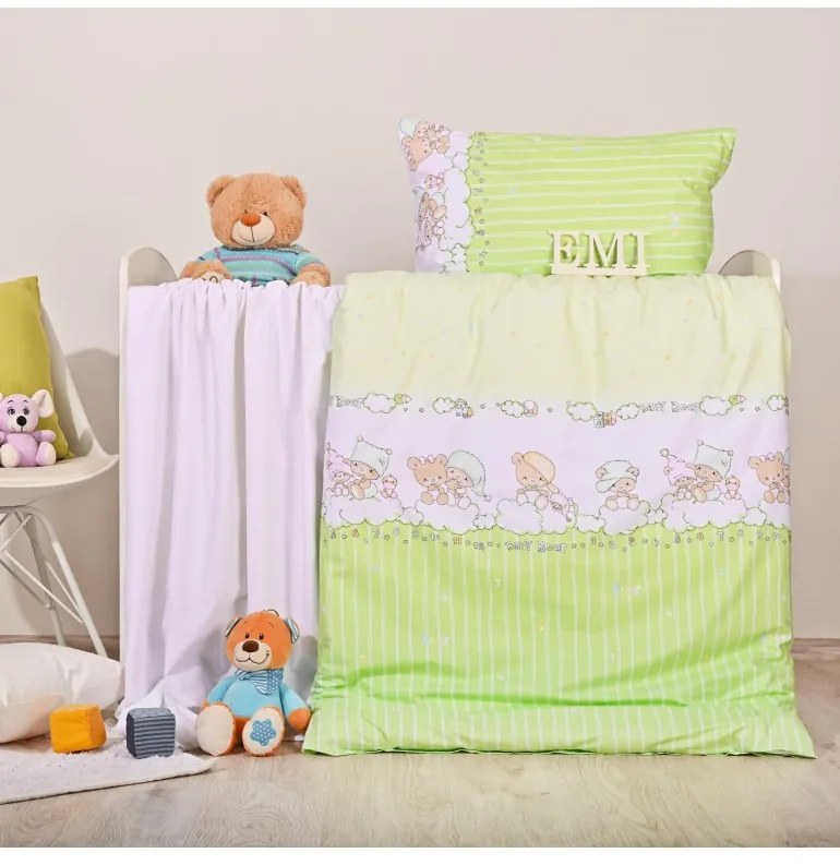 Obliečky detské Macko zelené EMI, Detský set 90x130 + 45x65