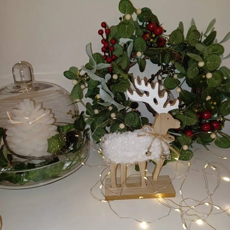 DECOLED Dekorácia, drevený jeleň, 12,5 x 5 x 20,5 cm, biela