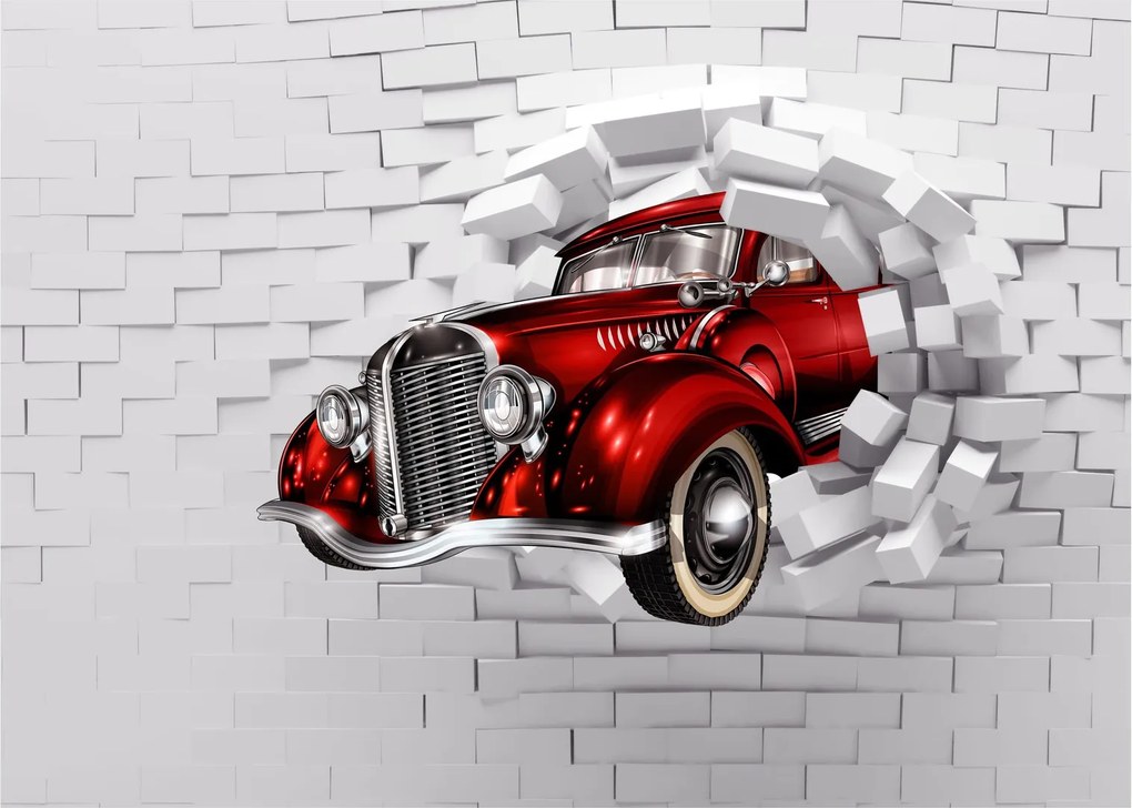 Sklenený obraz - Červené auto (70x50 cm)