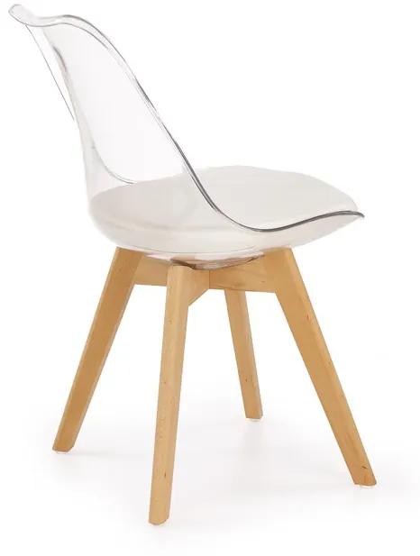 Jedálenská stolička SOFT – masív / transparentný plast / ekokoža, biela
