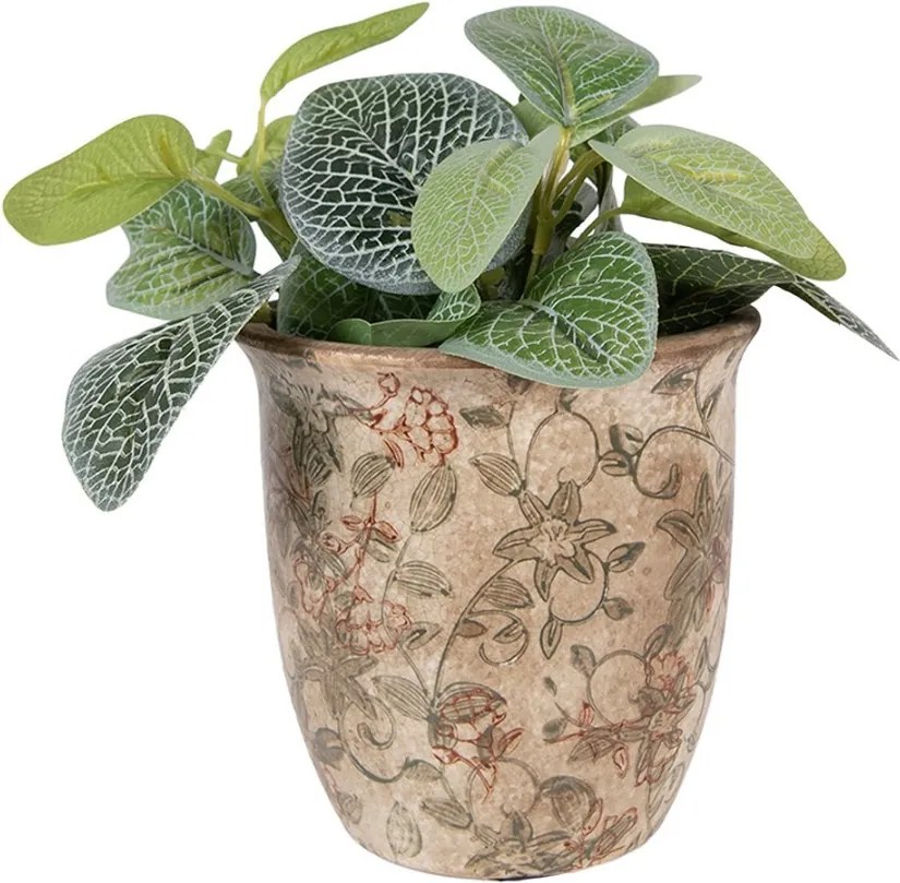 Béžový keramický obal na kvetináč s kvetmi Margaus S - Ø 13*13 cm
