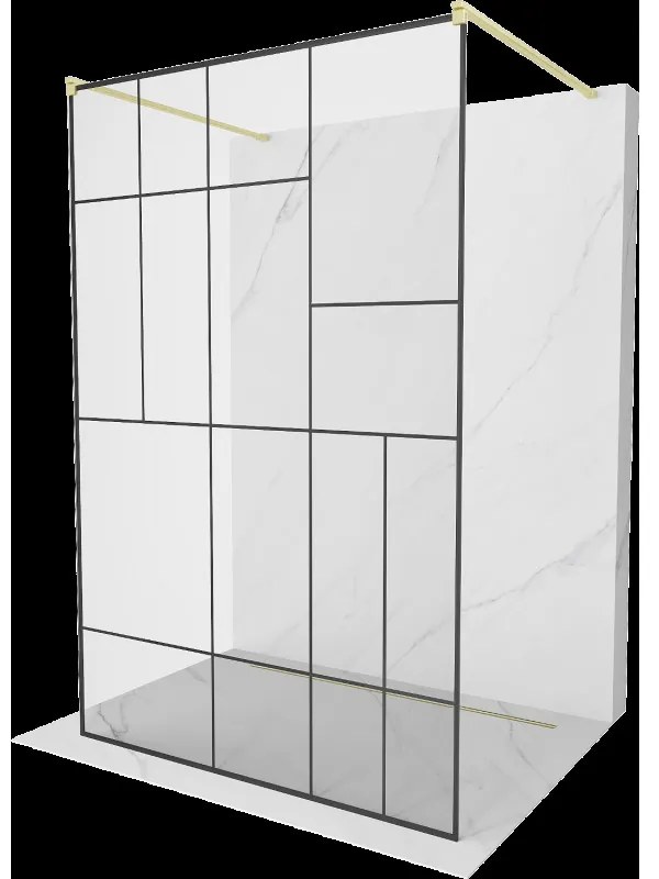 Mexen Kioto voľne stojaca sprchová stena 100 x 200 cm, čierny vzor 8 mm, zlaté brushed - 800-100-002-55-78