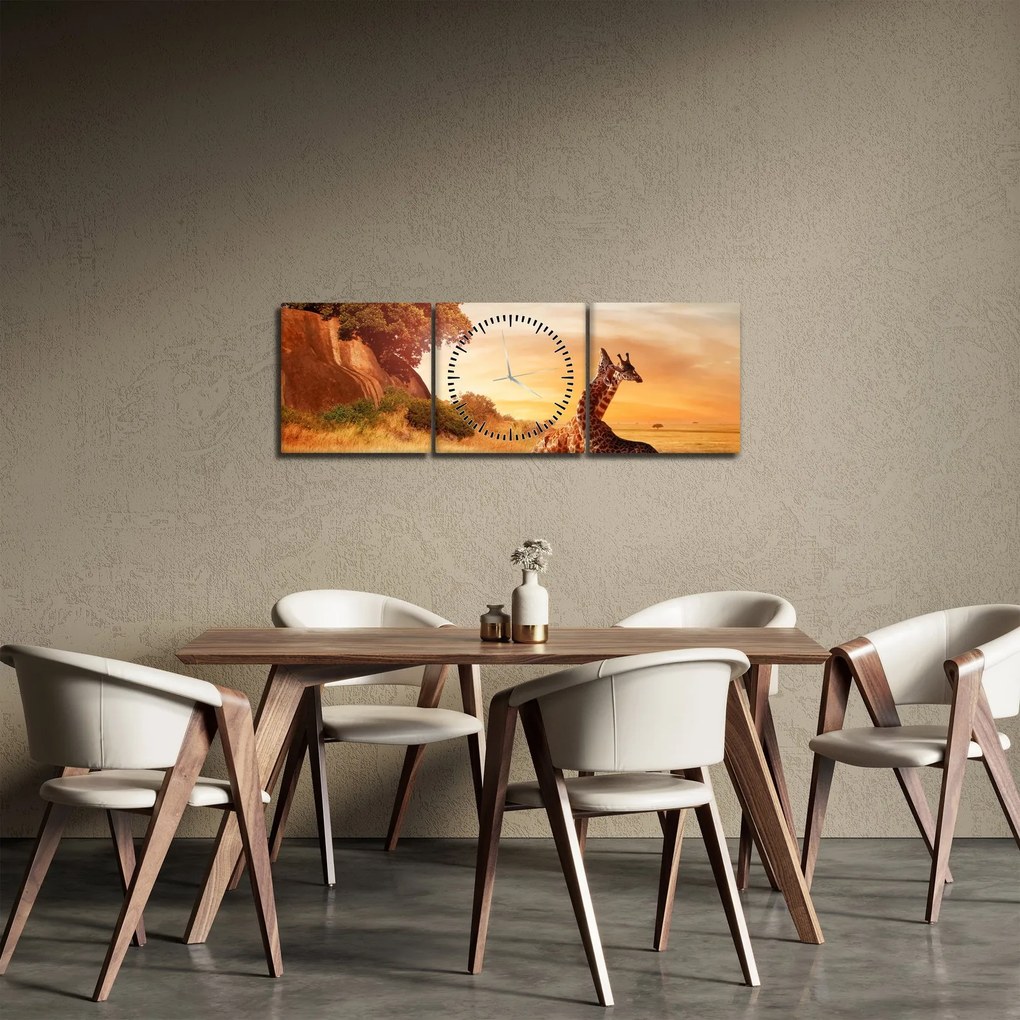 Obraz - Žirafy v Afrike (s hodinami) (90x30 cm)