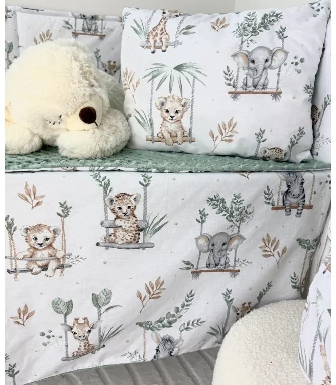 INTERMEDIC SK Set Intermedic do kočíka Animals/minky zelená 100x75/40x30 cm