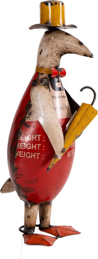 Kovový tučniak s dáždnikom v štýle upcycle 220x175x520