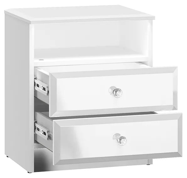 NOČNÝ STOLÍK CRISTINE 2S BIELY LESK + ZRKADLO