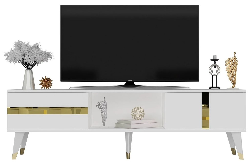 TV stolík/skrinka Vekika 2 (biela + zlatá) . Akcia -22%. Vlastná spoľahlivá doprava až k Vám domov. 1095252