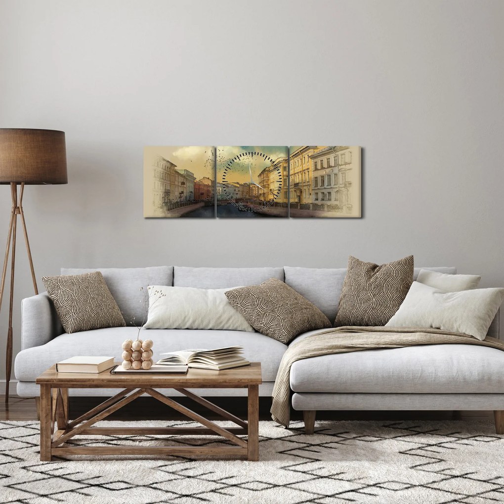 Obraz - Moyka rieka, Petrohrad, Rusko (s hodinami) (90x30 cm)