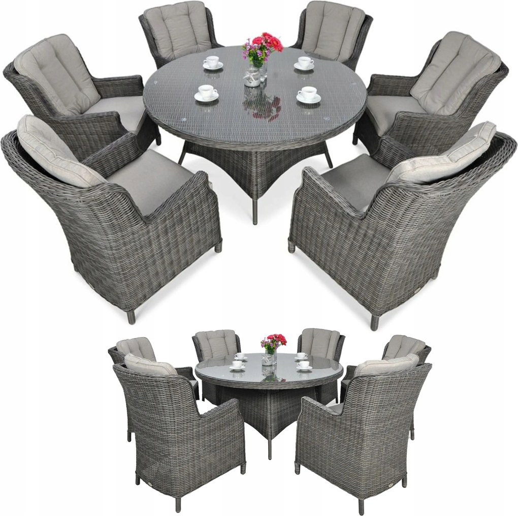 Jedálenská súprava záhradného nábytku z umelého ratanu Ravena, okrúhly Stôl a kreslá