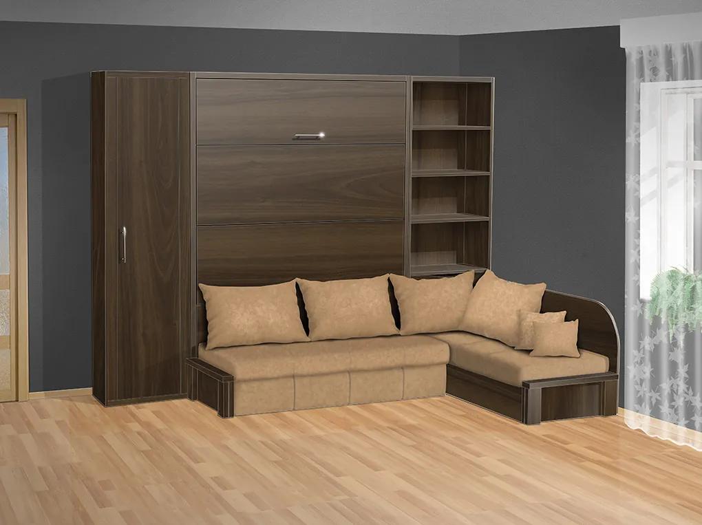 Nabytekmorava Sklápacia posteľ s rohovou pohovkou VS 3075P - 200x140 cm + policová skriňa 60 nosnost postele: štandardná nosnosť, farba lamina: breza 1715, farba pohovky: nubuk 133 caramel