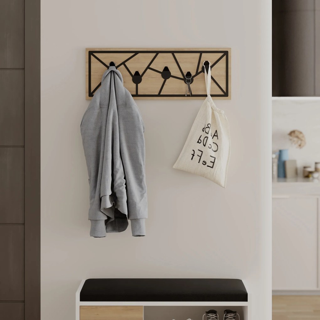 Nástenný vešiak Houseland Trace dub safírový/čierny