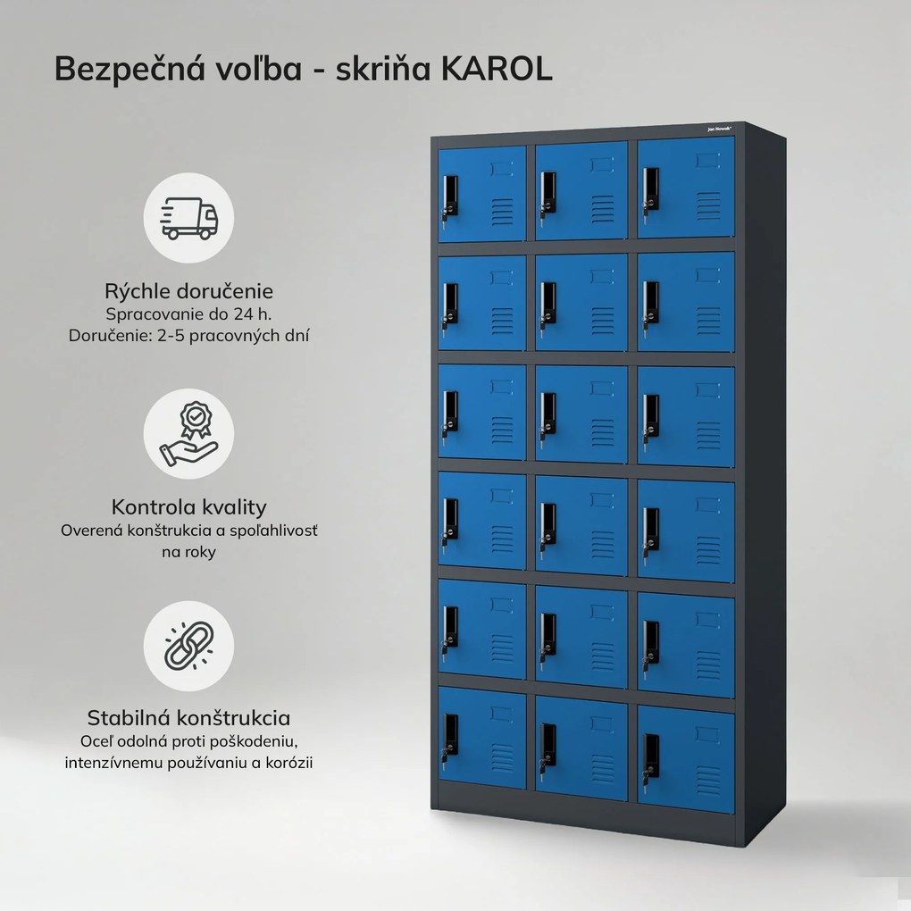 Zamestnanecká skrinka s priehradkami antracitovo modrá, 900x1850x400 mm: KAROL