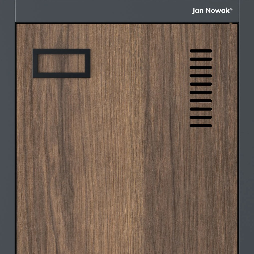 Kovová šatňová dvojmodulová skriňa na sokli s policou KACPER, 800 x 1800 x 500 mm, Eco Design: antracitová/ orech