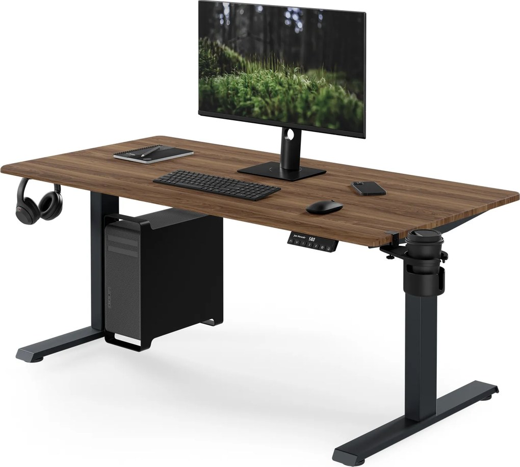 Elektrický stôl s reguláciou výšky ergonomický antracitový/orech,1400x700 mm: ARIA