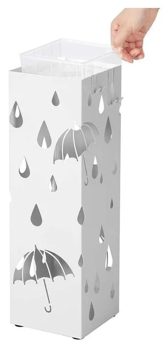 Kovový stojan na dáždniky UMBRELLA, 15,5x15,5x49cm, biela SongmicsHome