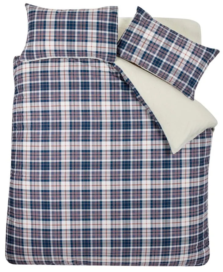 Modré/béžové obliečky na dvojlôžko/predĺžené s baránkom 230x220 cm Cosy Sherpa Check – Catherine Lansfield