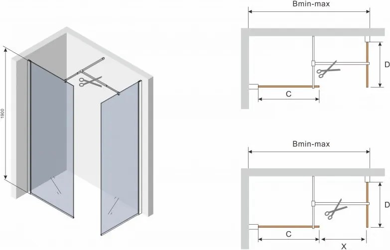 Sprchovací kút maxmax WALK-IN 70x90 cm