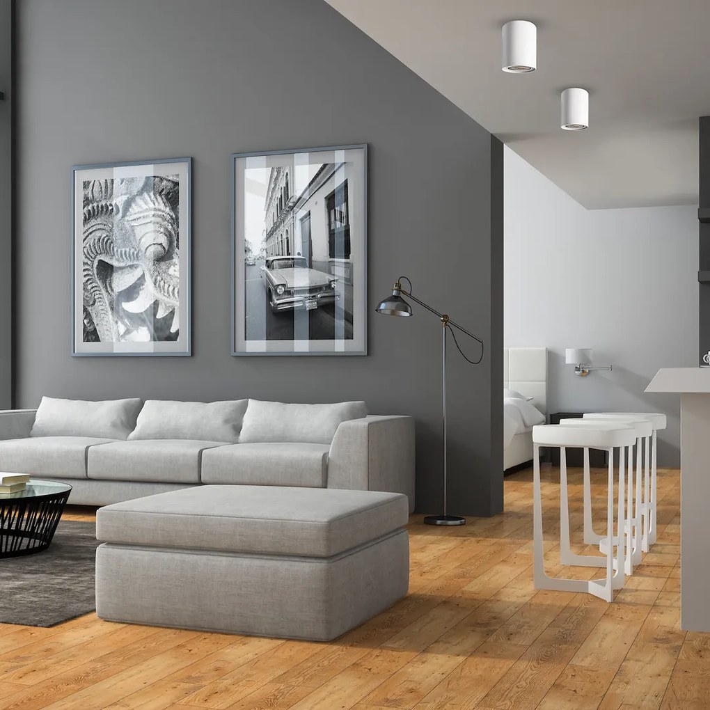 Stropné svietidlo Bima Round, 1x biele kovové tienidlo