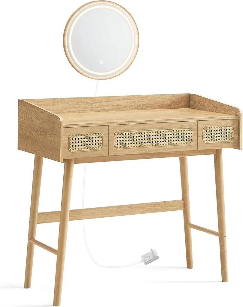 Toaletný stolík so zrkadlom a osvetlením v béžovej farbe