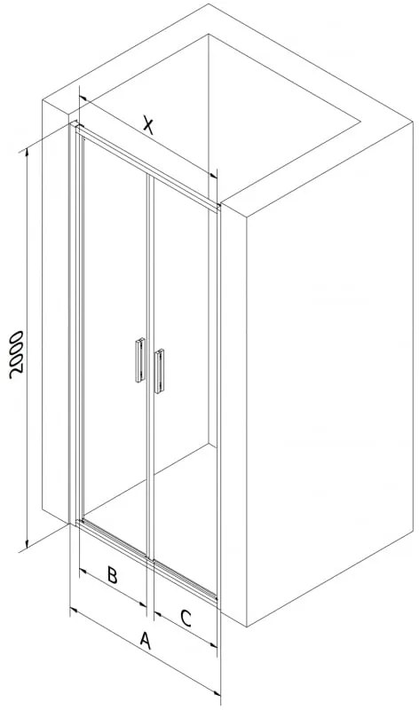 Mexen Exo, dvojkrídlové sprchové dvere 100x200 cm, 6mm číre sklo, čierny profil, 814-100-000-70-00