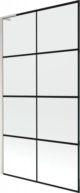 Mexen Next L, 1-krídlová vaňová zástena 100 x 150 cm, 6mm číre sklo-čierny vzor, 6mm číre sklo, profil brúsená oceľ, 895-100-000-03-77-97