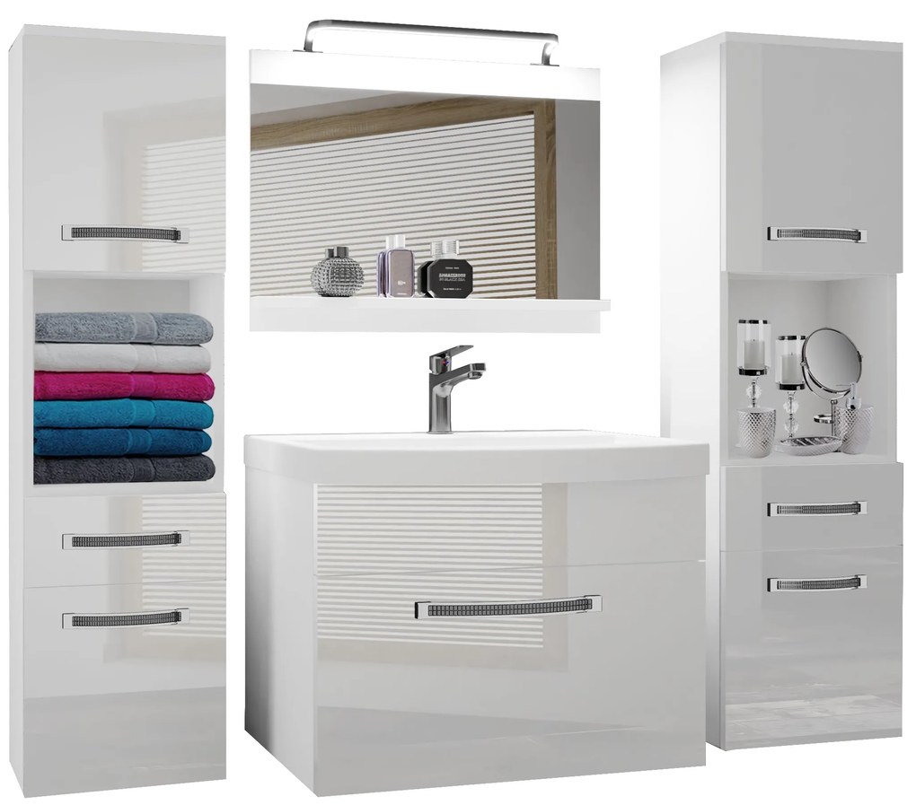 Kúpeľňový nábytok Belini Premium Full Version biely lesk + umývadlo + zrkadlo + LED osvetlenie Glamour 100