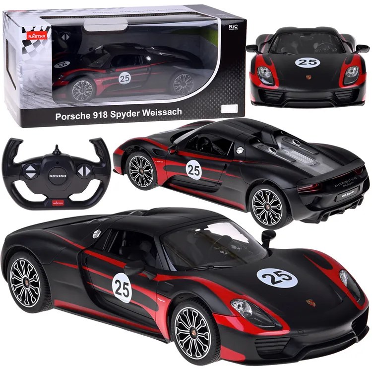 Auto na diaľkové ovládanie Rastar Porsche 918 Spyder 1:14 so svetlami - čierne