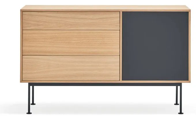 Antracitovosivá komoda v dubovom dekore Teulat Yoko, šírka 128 cm