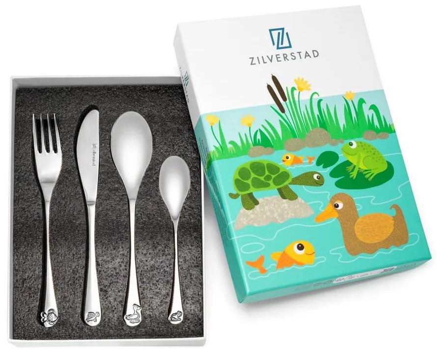 Antikoro detský príbor v striebornej farbe 4 ks Water life – Zilverstad