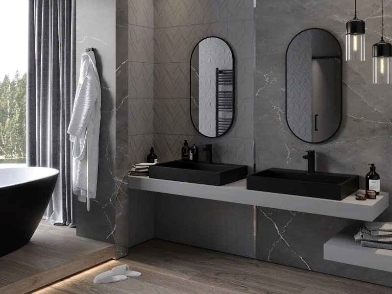 Mexen Loft oválne kúpeľňové zrkadlo 90 x 45 cm, čierny rám - 9851-090-045-000-70
