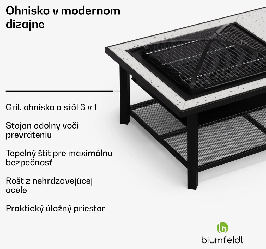 Blumfeldt Merano Avanzato L, ohnisko 3 v 1 s funkciou grilu, dá sa použiť ako stôl, 122 x 87 cm
