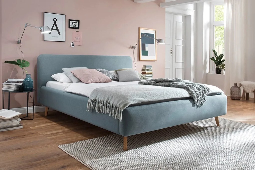 Čalúnená posteľ taupe 140 x 200 cm modrá MUZZA