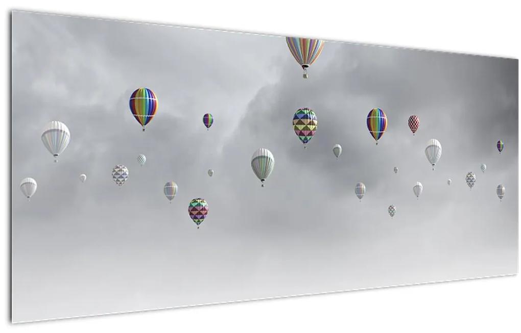 Obraz - Balóny nad tehlovou stenou (120x50 cm)