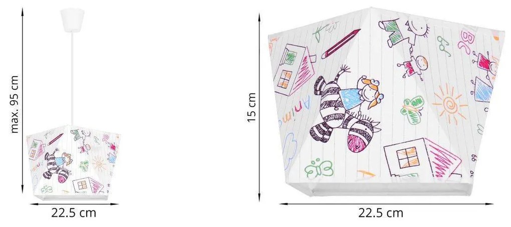Detské závesné svietidlo Diamond, 1x biele textilné tienidlo so vzorom