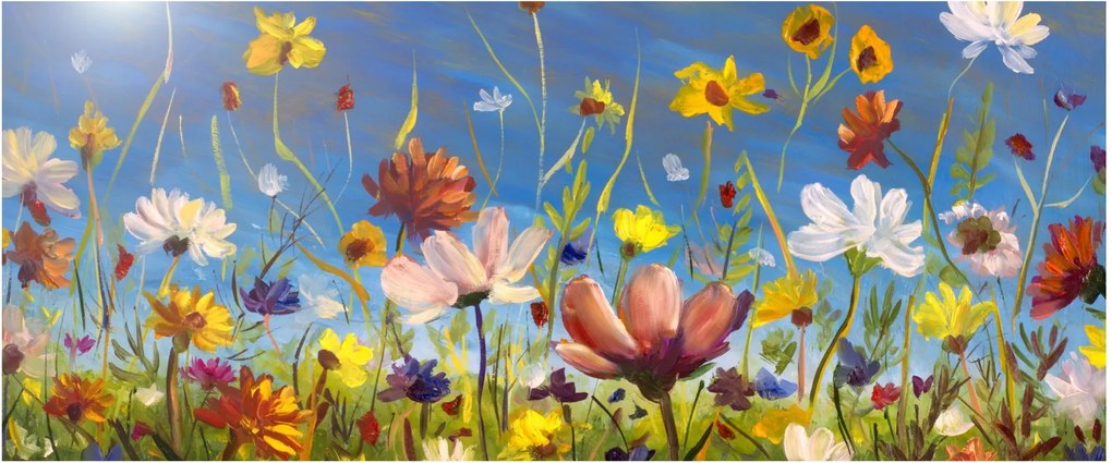 Maľovaný obraz rozkvitnutej lúky (120x50 cm)