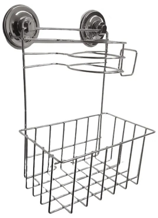 Polička do kúpeľne s držiakom na fén WALLPO 33x24,5 cm, strieborná