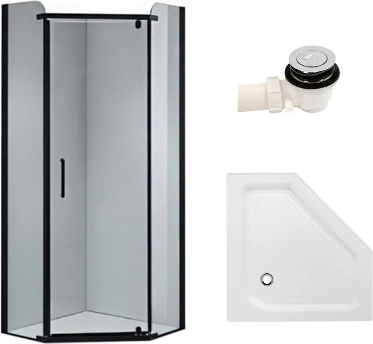 BPS-koupelny Päťuholníkový sprchovací kút HYD-PK91A 80x80 čierna/transparent + vanička HYD-PSV-SXL07A biela