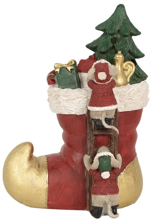 Červená vianočná dekorácia svietiaca pančucha s myškami - 14*10*19 cm