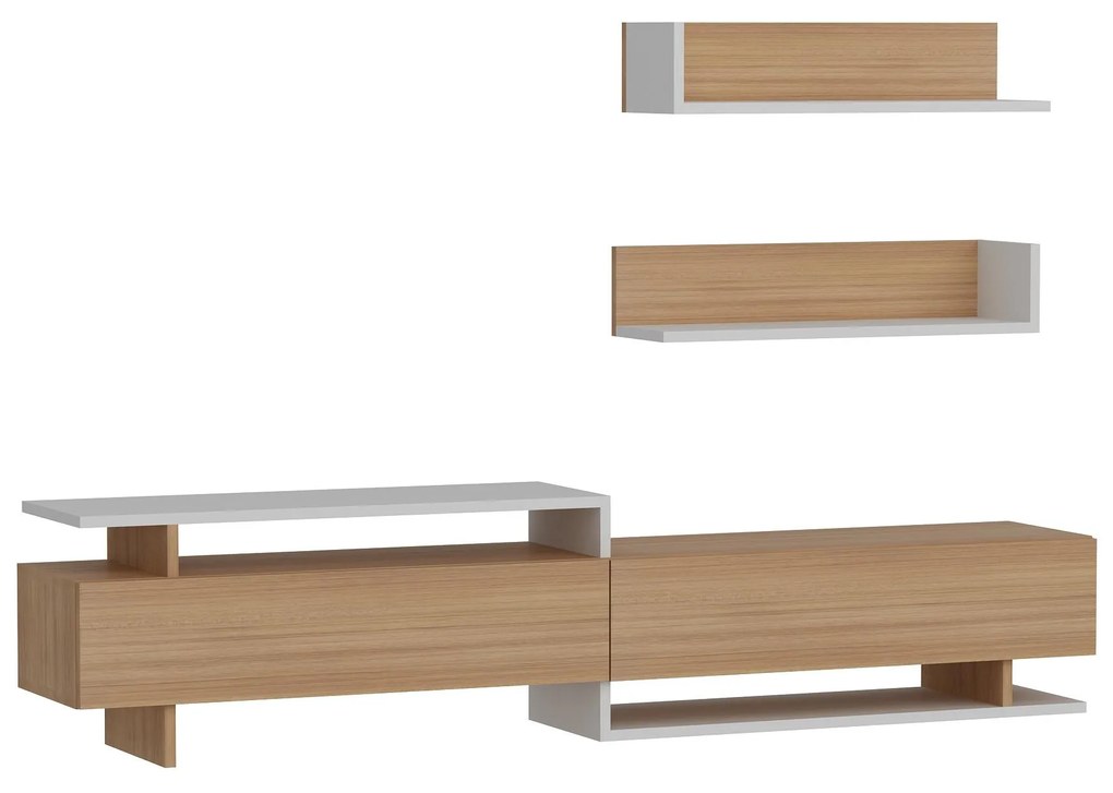 Obývacia stena Alcaraz (teak + biela). Akcia -19%. Vlastná spoľahlivá doprava až k Vám domov. 1101400