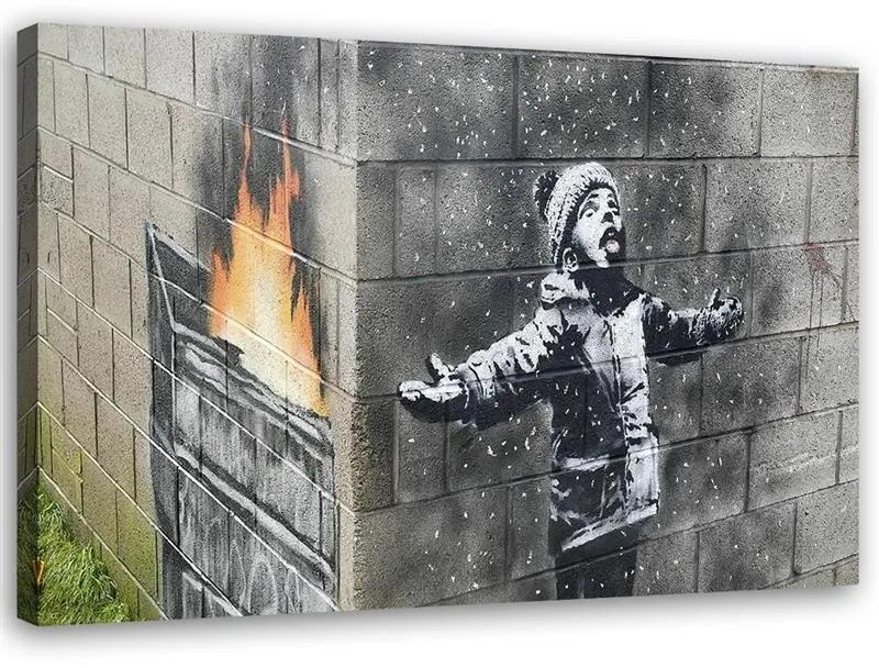 Obraz na plátně Banksy Mural Boy - 100x70 cm