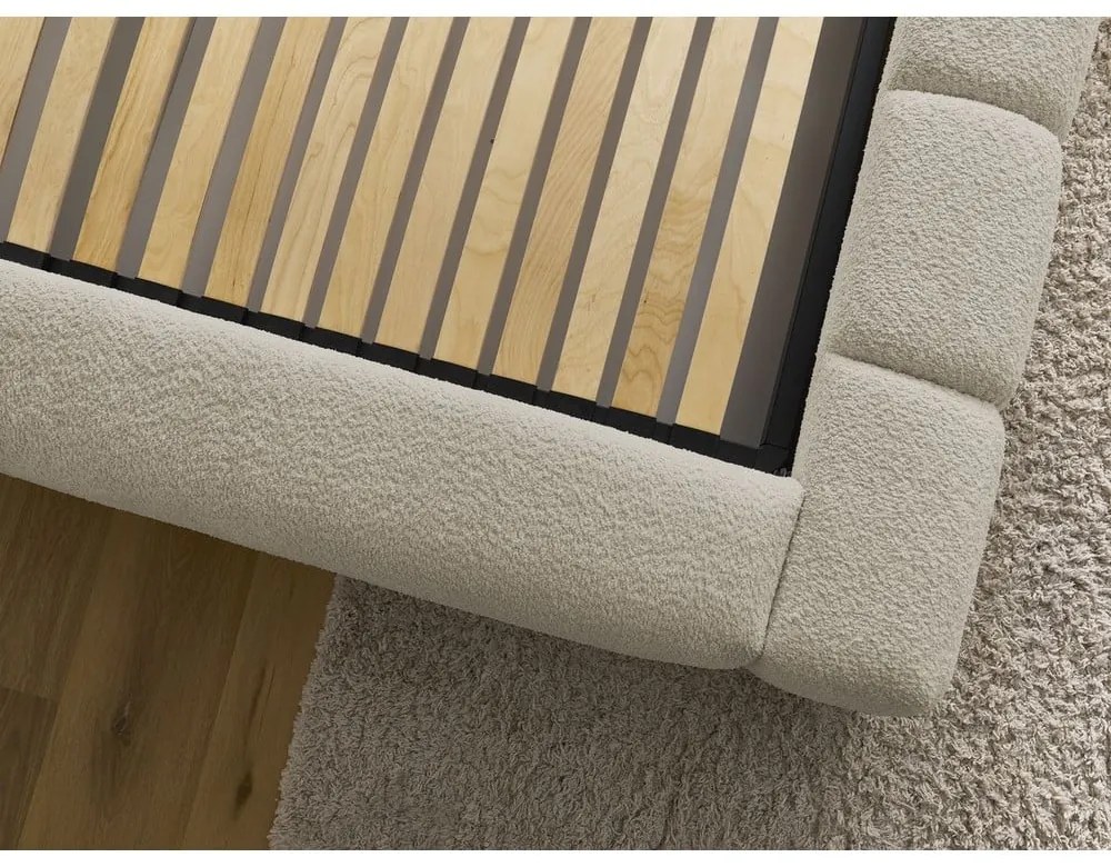 Béžová čalúnená dvojlôžková posteľ s úložným priestorom s roštom 160x200 cm Denali – Bobochic Paris