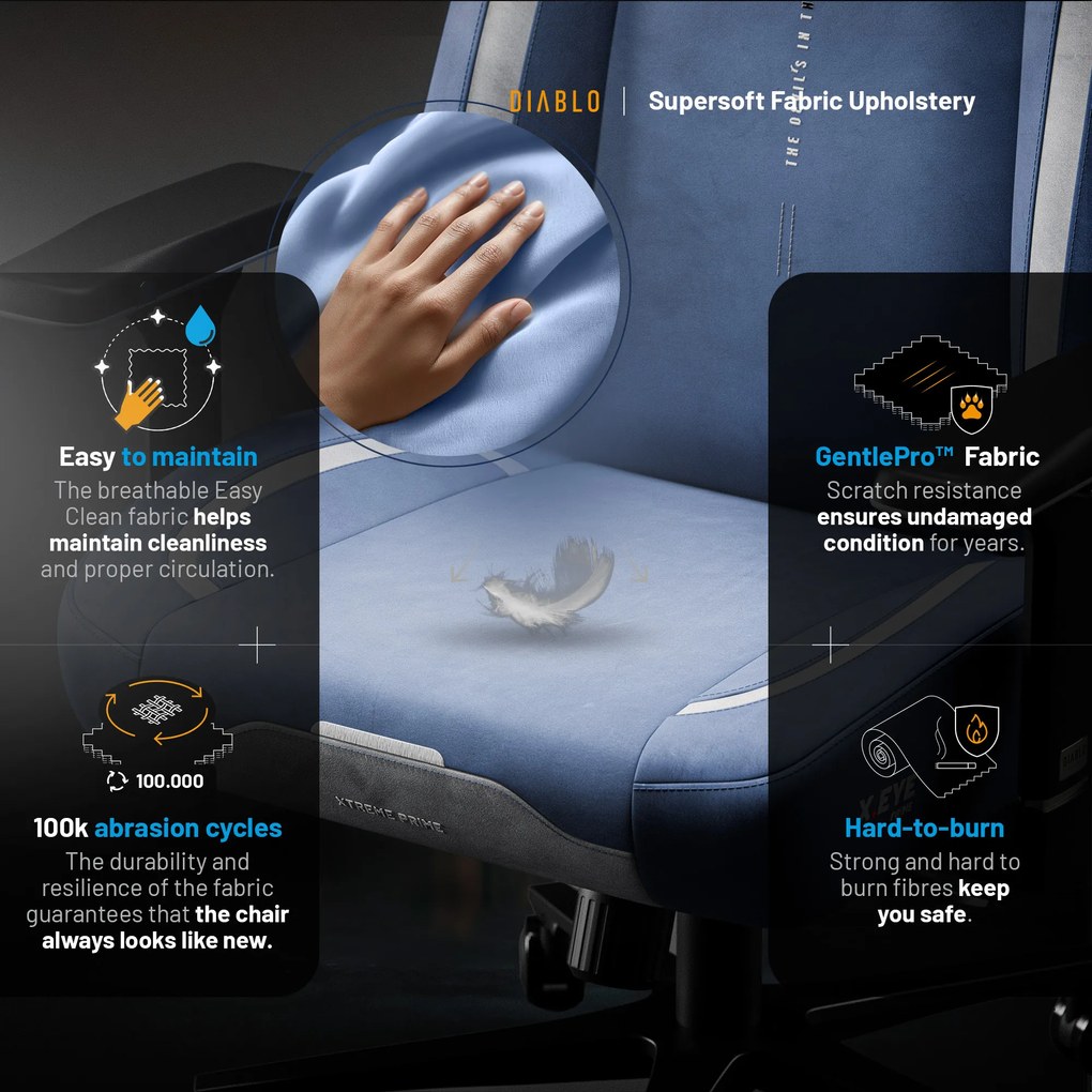 Modrá látková herná stolička Diablo X.Eye Prime Meta Ocean