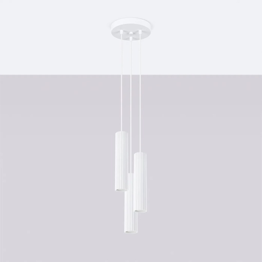 Závesné svietidlo Karbon, 3x biele kovové tienidlo, o