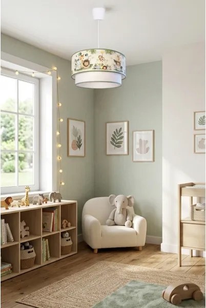 Brilagi-LED Detský závesný luster na lanku BOBO 1xE27/60W/230V pr.40cm krém./zelená/džungľa