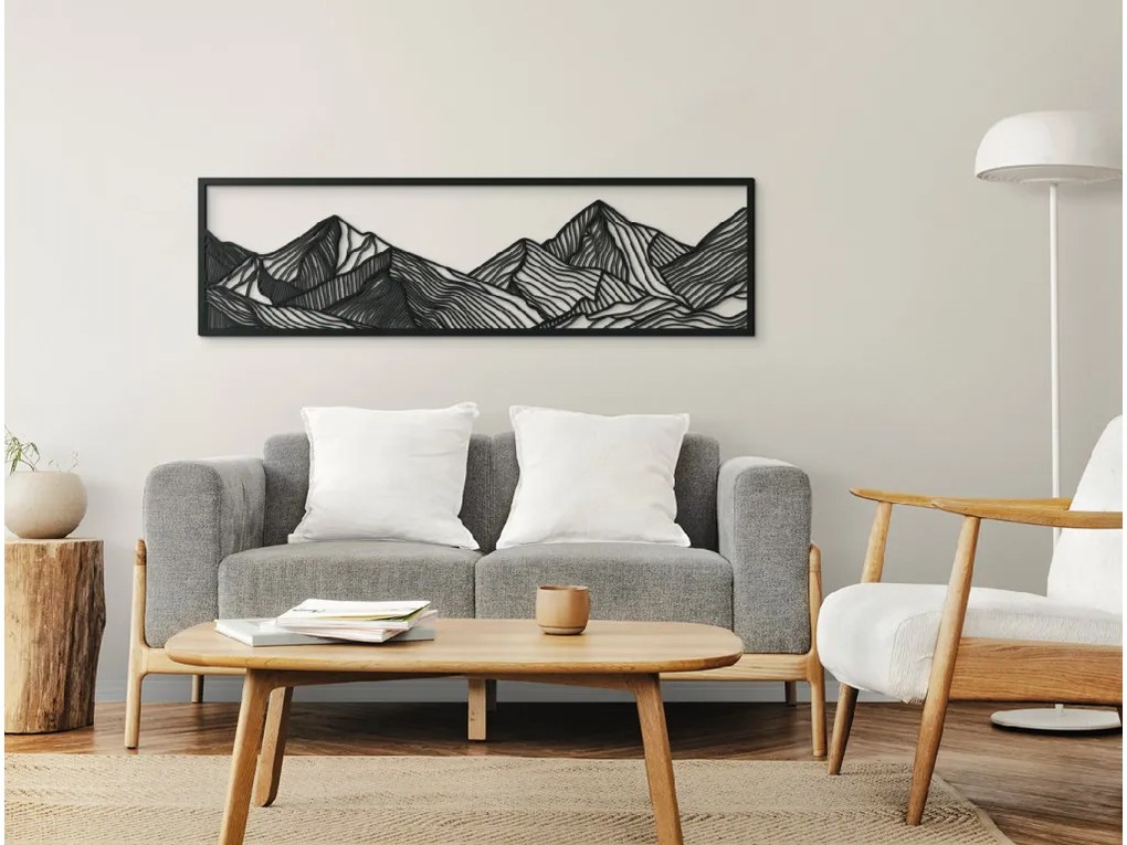 drevko Široký minimalistický obraz Hory Rozmer obrazu: 25 x 89 cm, Farba dekorácie: Čierna
