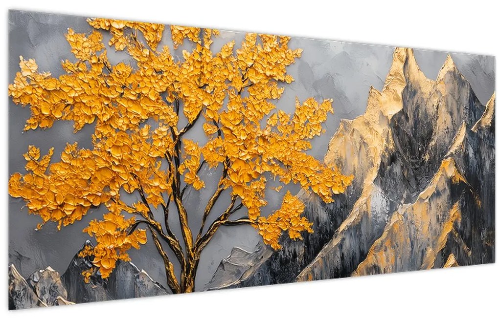 Obraz – Zlatý strom v horách (120x50 cm)