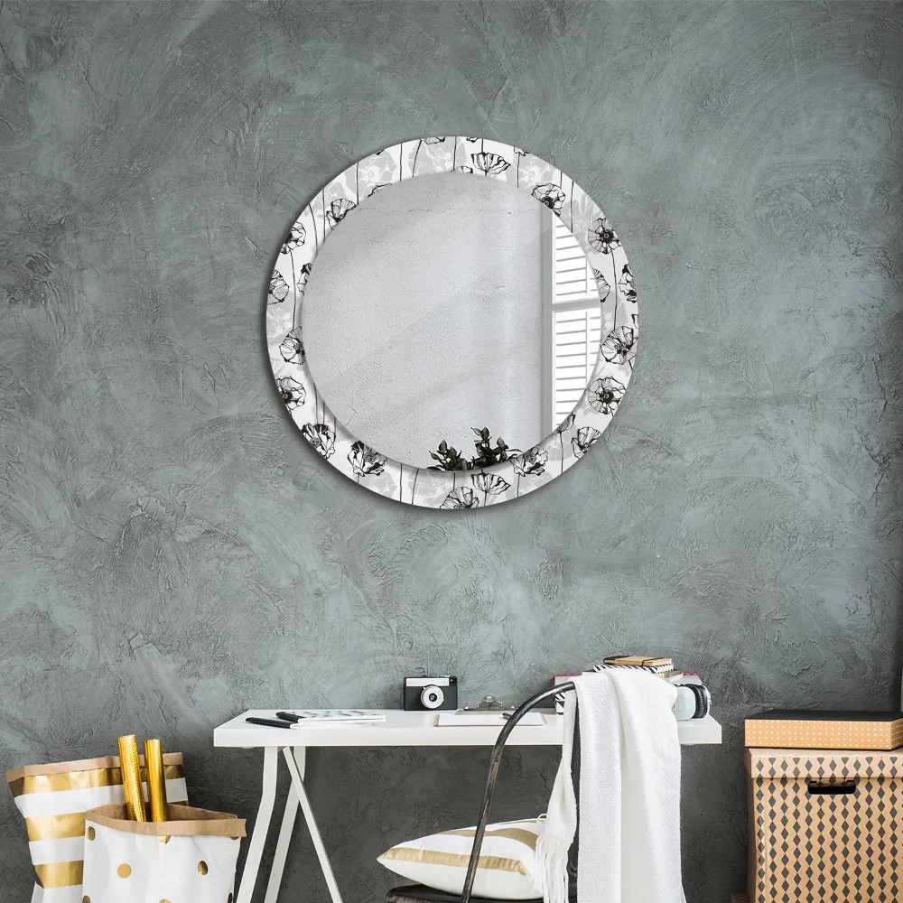 Okrúhle ozdobné zrkadlo na stenu Kvety maki fi 70 cm