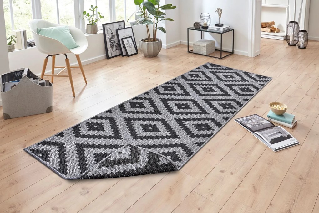 NORTHRUGS - Hanse Home koberce Kusový koberec Twin-Wendeteppiche 105461 Night Silver – na von aj na doma - 80x250 cm