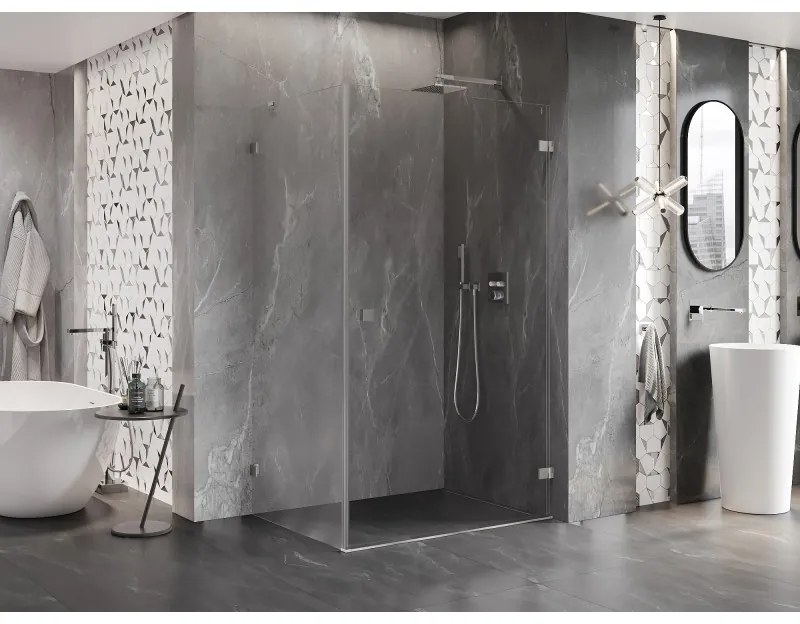 Mexen Lunar-B pravostranný výklopný sprchový kút 75 x 70 cm, číre sklo, brúsená oceľ, 832-075-070-97-00-P